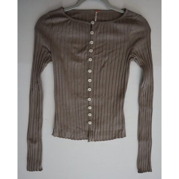Free People OB2149766 Women's Sz S Fallen Rock/Taupe Tilly Ribbed Knit L/S Top - Picture 5 of 6